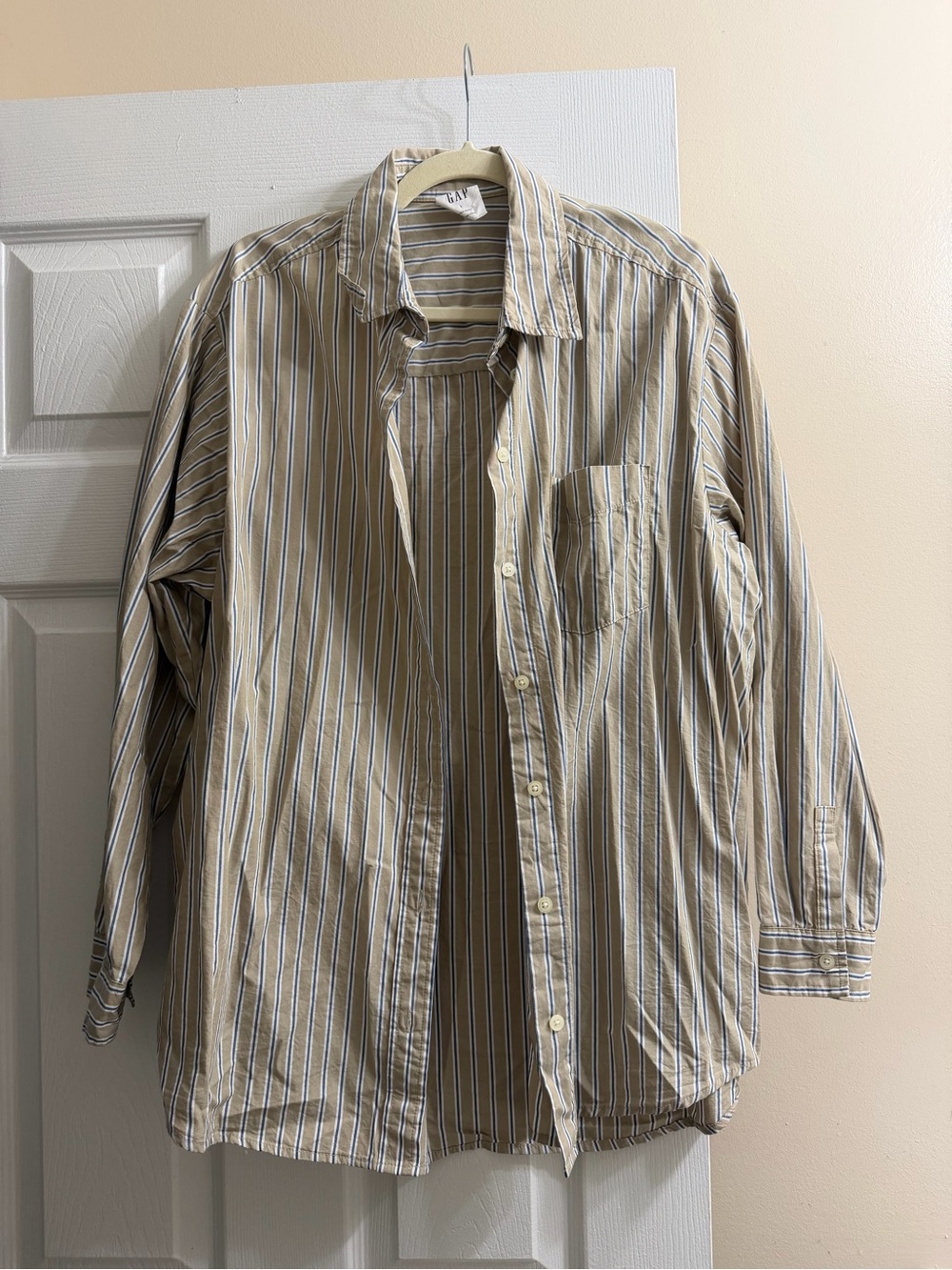 Classic Women’s Tan Striped Button-Up Shirt